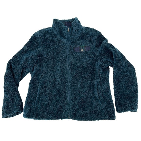 Pendleton Women Full Zip Jacket Faux Fur Teddi Wool Plaid Pockets Blue size XL - Picture 1 of 9